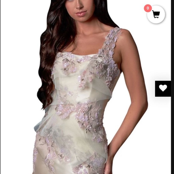 Terani Couture Cream and Pink One Shoulder Dress - Picture 4 of 5